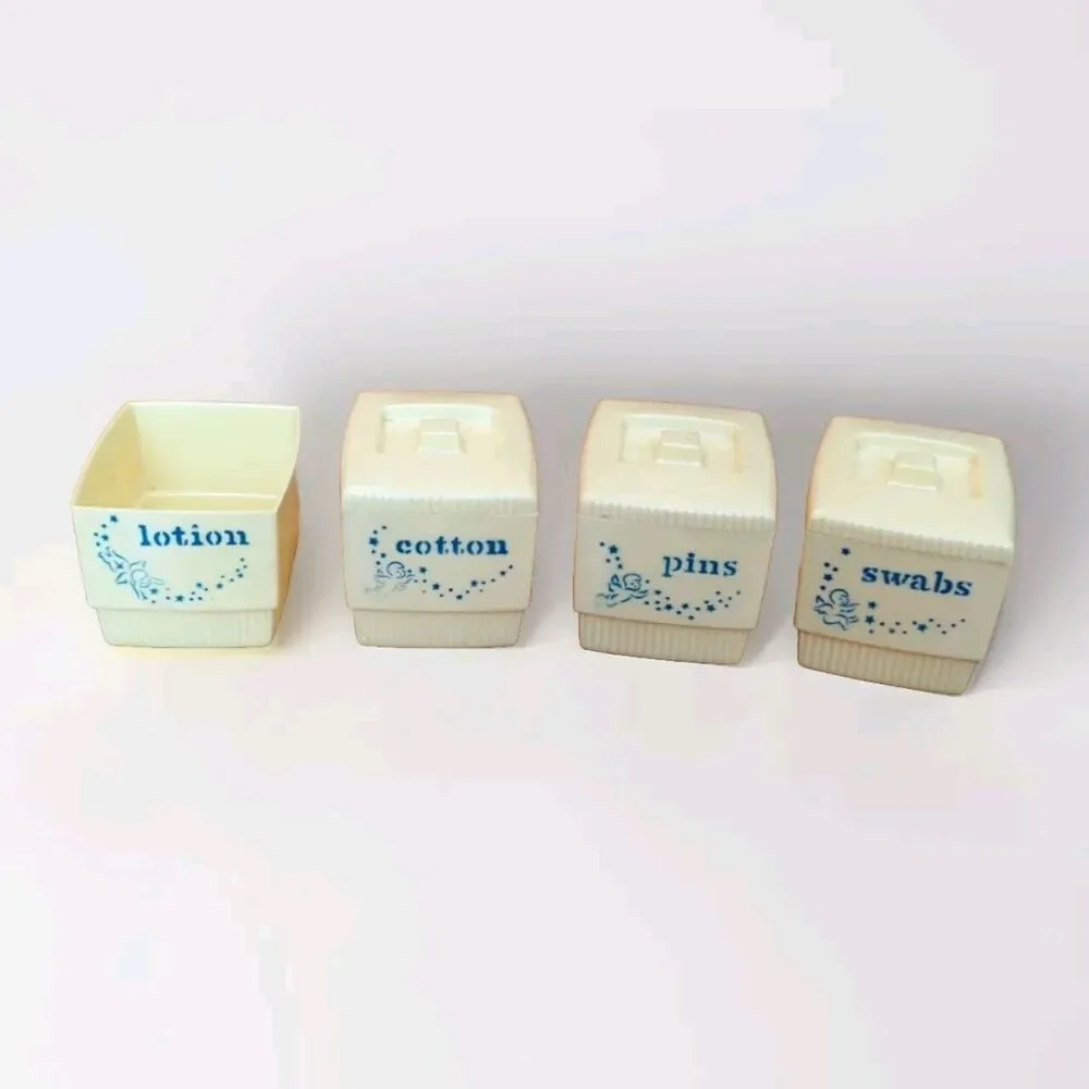Clarolyte Plastic Baby Caddy Vanity Set Yellow Vintage Lotion Swabs Cotton Pins